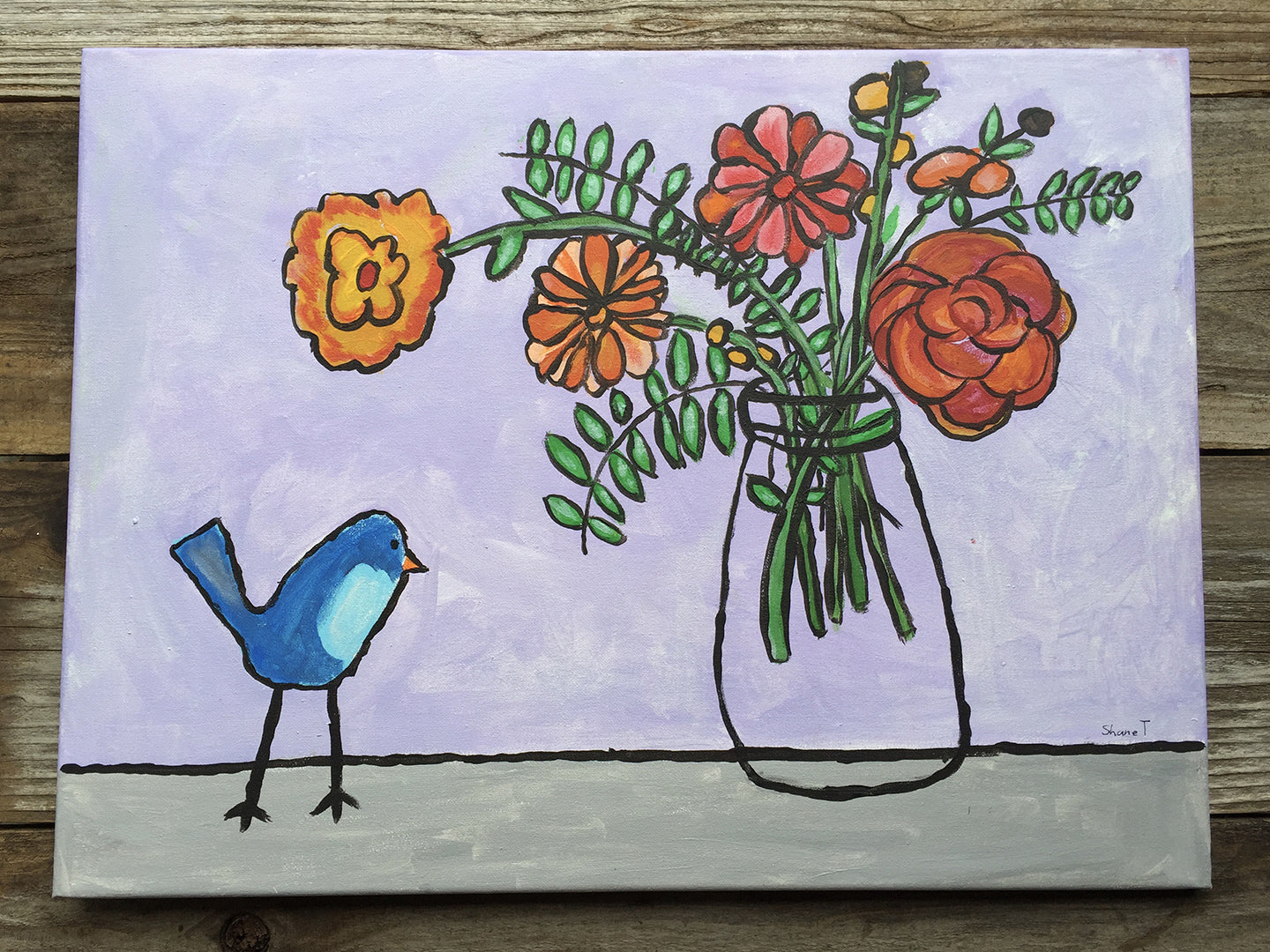 Bird with Flowers - Canvas